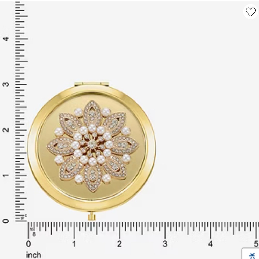 NWT!!! Monet Jewelry Gold Tone Compact Mirror w/Pearl and Rhinestones - Picture 3 of 6